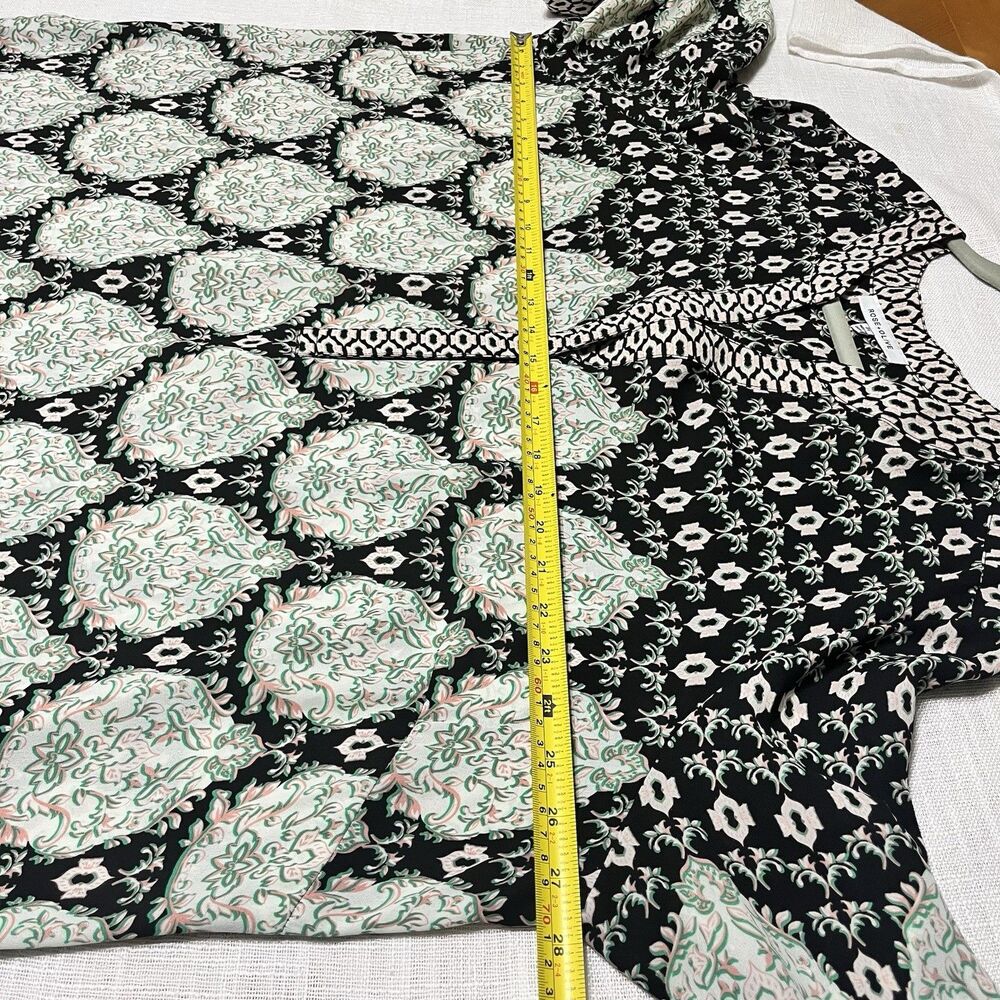 Rose + Olive Blouse 3x Black Green Floral Split Neck Boho Peasant Popover Top - Picture 13 of 15